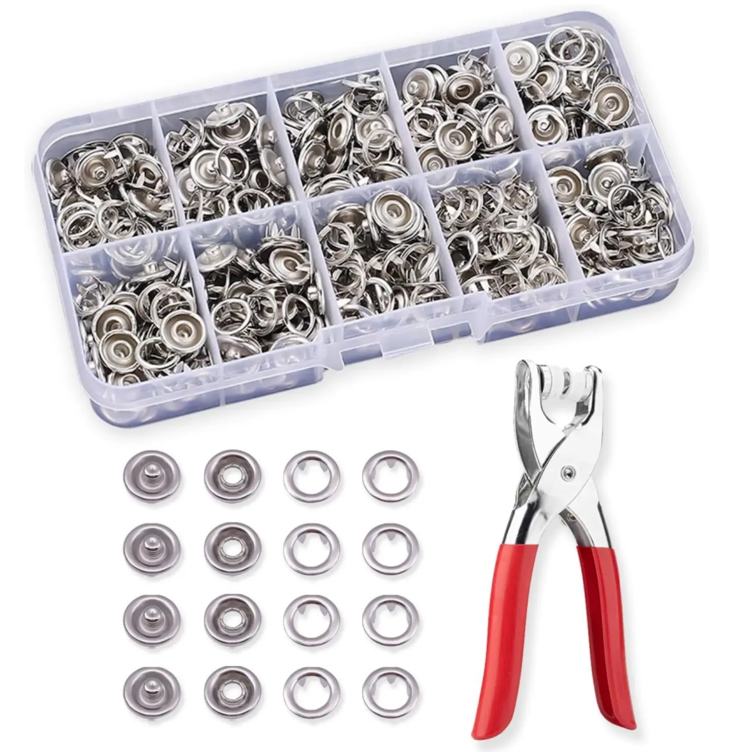 200Set 9.5mm Snap Fasteners Kit - Silver Metal Snaps Buttons with Fastener Pliers Press Tool - Perfect for DIY Crafts, Clothing Sewing, and Hats - Easy Installation for Fabric - Home Improvement.