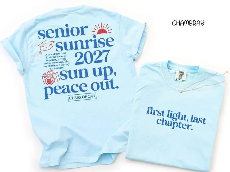 Senior Sunrise 2027 Comfort Colors 2 Sided T-Shirt, Class of 2027 Graphic Tee, First Day of School Shirt, Graduation Gift, Trendy Senior Top