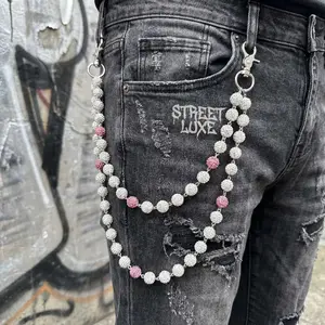 1pc Fashion Street Hip-Hop Pants Chain, Handmade Ceramic Rhinestone Ball Waist Chain. Unisex Body Chain Accessory for Daily Wear, Available in Multiple Colors, Made of Iron Alloy, Non-Stretch.