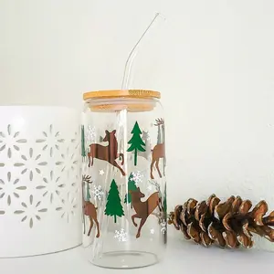 Christmas Reindeer And Christmas Tree Glass Cup