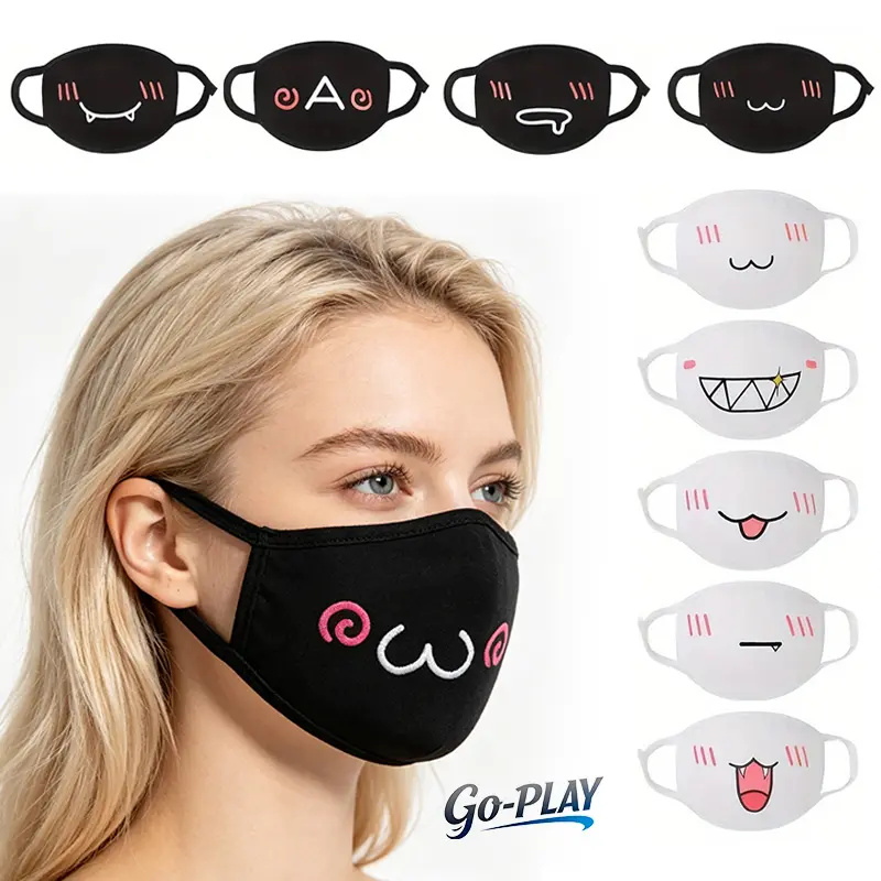 10PCS Kawaii Anime Face Masks for Women Men, Cute Cartoon Mouth Cover Mask, Reusable Washable Fabric Face Cover, Japanese Harajuku Style Aesthetic Mask, Funny Cosplay Streetwear Accessory for Party, Travel & Daily Wear