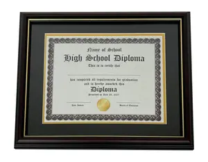 Real Wood Graduation Diploma Frame - Glossy Cherry with Gold Trim | Fits 8.5" x 11" or 11" x 14" Certificate