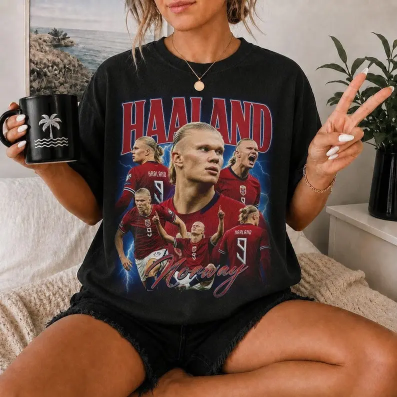 Erling Haaland Vintage Bootleg Shirt, Norway Soccer Graphic Tee, Retro 90s Football T-Shirt, Haaland Fan Gift