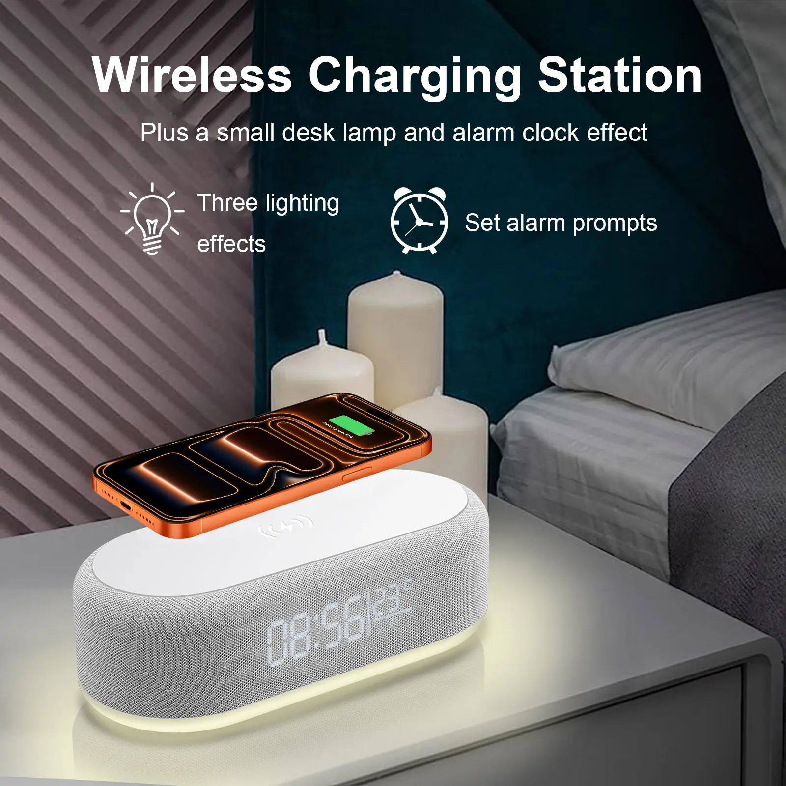 Multifunctional Mobile Wireless Charging Station for iPhone & Samsung - Digital LED Alarm Clock with Temperature Display, 3 Adjustable Light Modes Night Lamp, Fast Charger for Bedroom Nightstand