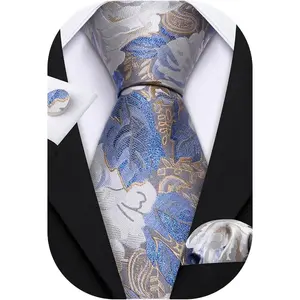 Men Ties Paisley Woven Silk Necktie Set with Pocket Suqare Cufflinks Formal