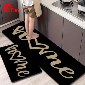 2/3 Piece Flannel Kitchen Mat Set, Floor Mat, Gold Heart Design, Non-Slip, Absorbent, Home Decor for Kitchen, Hallway, Laundry Room