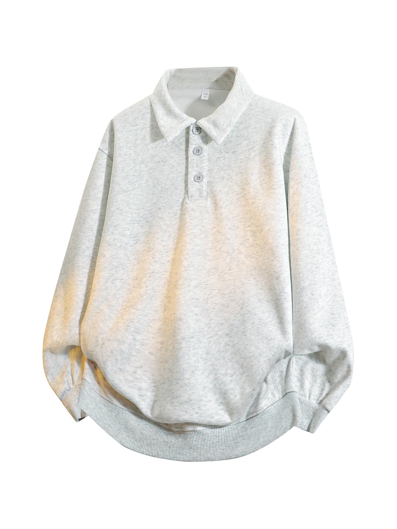 CCCMAI Men's Regular Fit Casual Comfy Long Sleeve Half Button Turn-Down Collar Polo Shirt for Spring Fall Breathable Fashion Solid Tops Menswear Plain