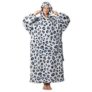 Plus Size Cute Print Hooded Blanket, 1 Count 320gsm Casual Soft Warm Oversized Hooded Wearable Blanket with Pocket, Soft Fluffy Blanket, Comfy Bedroom Gadgets, Soft Fleece Blanket, Machine Washable Blanket（gift）Gift
