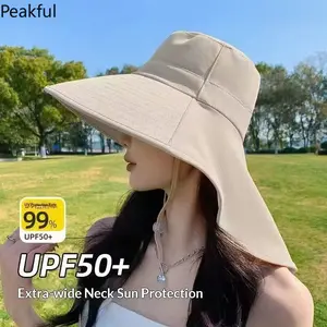 Summer Wide Brim Sun Hat Women Ponytail Hole UV Protection Beach Packable Foldable Straw Bucket Hat Korean Fashion Flattering