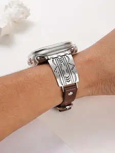 1 antique style synthetic leather watch strap with folding clasp, suitable for Apple's 38mm-49mm series Smart Watch Accessories