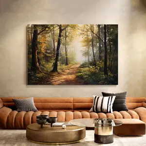 Woodland Trail Wall Decor Enchanted Forest Canvas Painting Misty Woods Print Tranquil Nature Canvas Wall Art Forest Path Sunlight Poster Indoor Decor for Home Offices Living Room Bedroom Dining Room Farmhouse Study Nature Retreat