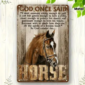 1pc Vintage Metal Sign "God Once Said" - Humorous Horse Illustration, Suitable for Home, Bar, Garage, Coffee Shop Rustic Wall Decoration - Inspirational Quote, Easy to Hang, No Power Needed, Western Home Decor