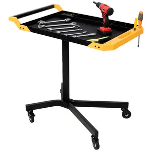 Adjustable Height Mobile Work Table with Rolling Wheels, Rolling Tray Table for Mechanics, Garages, Repair Shops, Warehouse, Workshop, and DIY