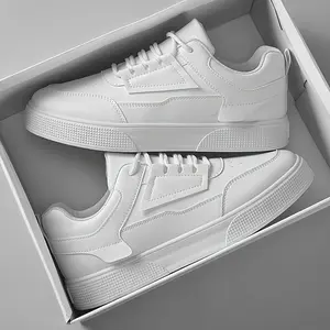 Men's Skate Shoes - Lightweight Gym, Casual & Formal Sneakers - Minimalist Low-Top Design - PU Upper & Cushioned PVC Sole - Lace-Up Closure - White Sneakers for Everyday & Special Events - Easy-Clean Shoes, Gym Trainers, Modern Footwear