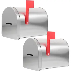 2pcs Mini Mailbox, 6.09x4.32x3.73in Tinplate Kids Gift Mailbox, Decorative Outdoor Tin Letter Box for Classroom Playhouse and Mail House, Silver
