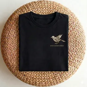 Men's T Shirts - Avis Clockworkus Design, Black Color, Crew Neck, Short Sleeve, Casual Style, Menswear Top