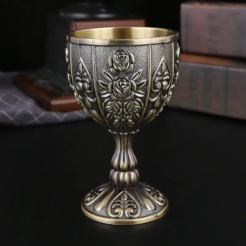 Large Metal Engraved High Footed Cup, Vintage Luxury Style, Relief Craftsmanship, Perfect Gift, Unique Desk Decor for Study Room & Living Room