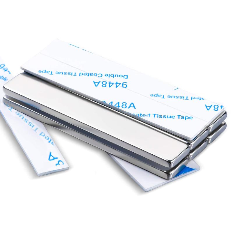 Strong Neodymium Bar Magnets with Adhesive - 6 Pack (60x10x3mm) for Fridge, Garage, Kitchen, Crafts, and DIY