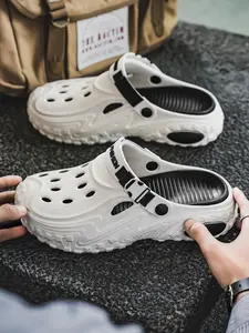 Men's Colorblock Letter Design Platform Slides, Casual Comfortable Soft Sole Slippers for Summer, Non-slip Slippers for Outdoor Beach, Footwear