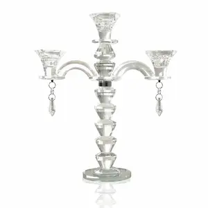 Allgala Candle Holder 3-Arm Crystal Candelabra Taper Candlestick Candle Holder
