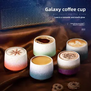 Aesthetic Starry Gradient Espresso Mug, Handmade Ceramic Coffee Cup without Handle, 7oz Home Cafe Decor, Unique Gift for Him/Her Tumbler