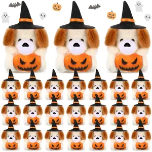 12/24 Pcs Mini Halloween Stuffed Animals Bulk Tiny Small Halloween Soft Plush Animals Keychains with Witch Hat Pumpkin for Trick or Treat Exchange Gift Goodie Bag Fillers Halloween Party Favors