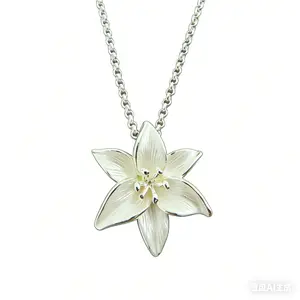 1 piece of delicate white lily pendant for women's necklace, flower necklace, birthday gift, wedding gift, women's jewelry cinna moon bar Handmade Fashion AccessoryJewelry Pendant