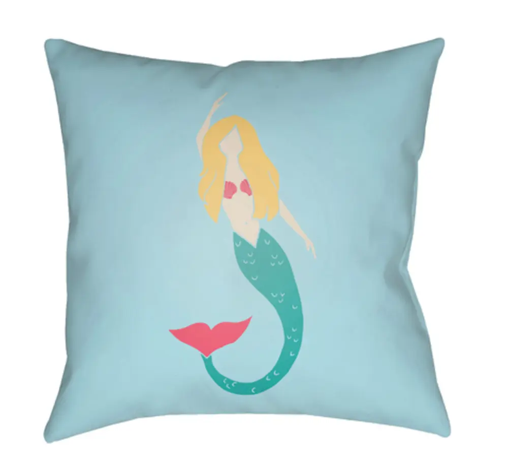 Livabliss LIL054-1818 Mermaid Print Polyester Throw Pillow, 18x18x4 in, Water-Resistant, Indoor/Outdoor Youthful Decor for Bedding, Living Spaces