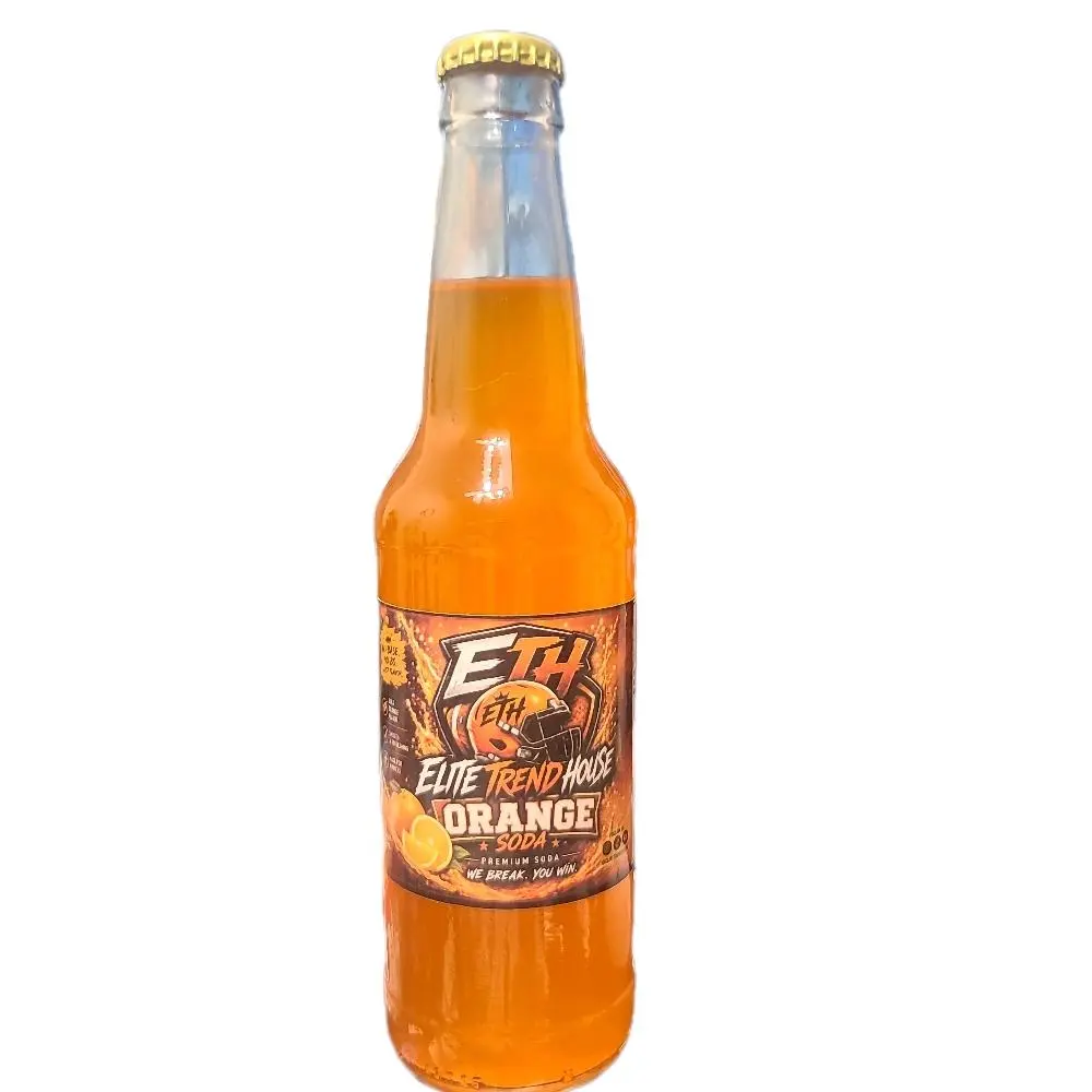 ETH Orange Soda Fizzy Drink, 4-Pack Bottled Beverage, Made with Natural Cane Sugar, Natural, Low Fat