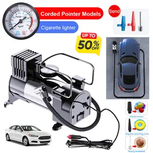 12V Portable Air Compressor with Pressure Gauge Heavy Duty Tire Inflator Cylinder Power System Heavy Duty Deluxe Portable Metal Air Compressor Car Tire Inflatable Pump HOT