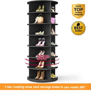 7 Tier Rotating Shoe Rack Tower, Spinning Shoe Display Lazy Susan, Revolving 360 Shoe Rack Storage Round Carousel, Vertical Handbag Rotate Shoes Closet Organization (7-Tier Black)