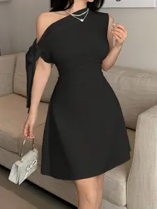 Women's Asymmetrical Tie Waist Short Dress, Stylish and Comfortable Design, Perfect for Casual Wear, Ideal for Daily