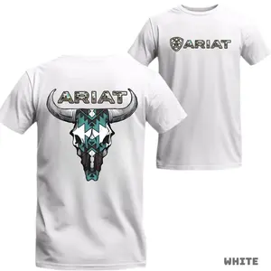 Ariat T-Shirt  Western Bull Skull Tribal Graphic With Geometric Pattern  Unisex, Relaxed Fit, Short Sleeve, Machine Washable  Boyfriend Gift  Menswear, Streetwear, Vacation Outfits
