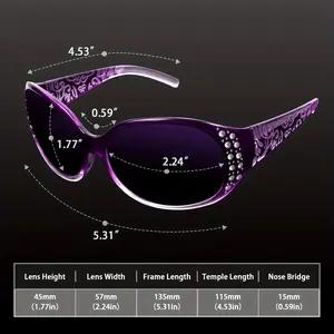 Women's PC Polarized Glasses - Rhinestone Wrap-Around Frames, UV-Protection Lenses