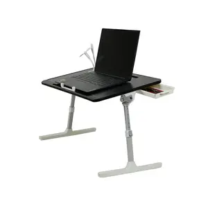 Laptop Bed Tray Desk, Adjustable Portable Laptop Table with LED Desk Light and Foldable Leg for Reading Writing Eating on Bed Couch Sofa Floor- Black, White