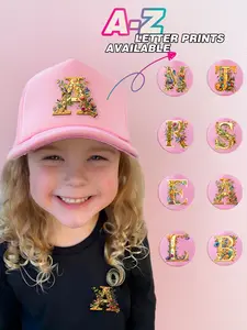1pc of kid's Gorgeous Golden Flower 26 Letter Pink Fashion Trucker Hat, Sun-protective, Breathable, and Versatile, Suitable for Youngsters Aged 5-8 to Wear for Daily Outings and Outdoor Travel in Spring and Summer, Casual Hat