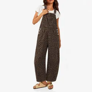 Women’s Barrel Leg Denim Overalls – Vintage Washed Baggy Balloon Jeans Jumpsuit, Relaxed Fit Wide Leg Bib Pants with Pockets