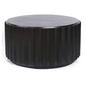 LuxenHome Black Cement Round Coffee Table
