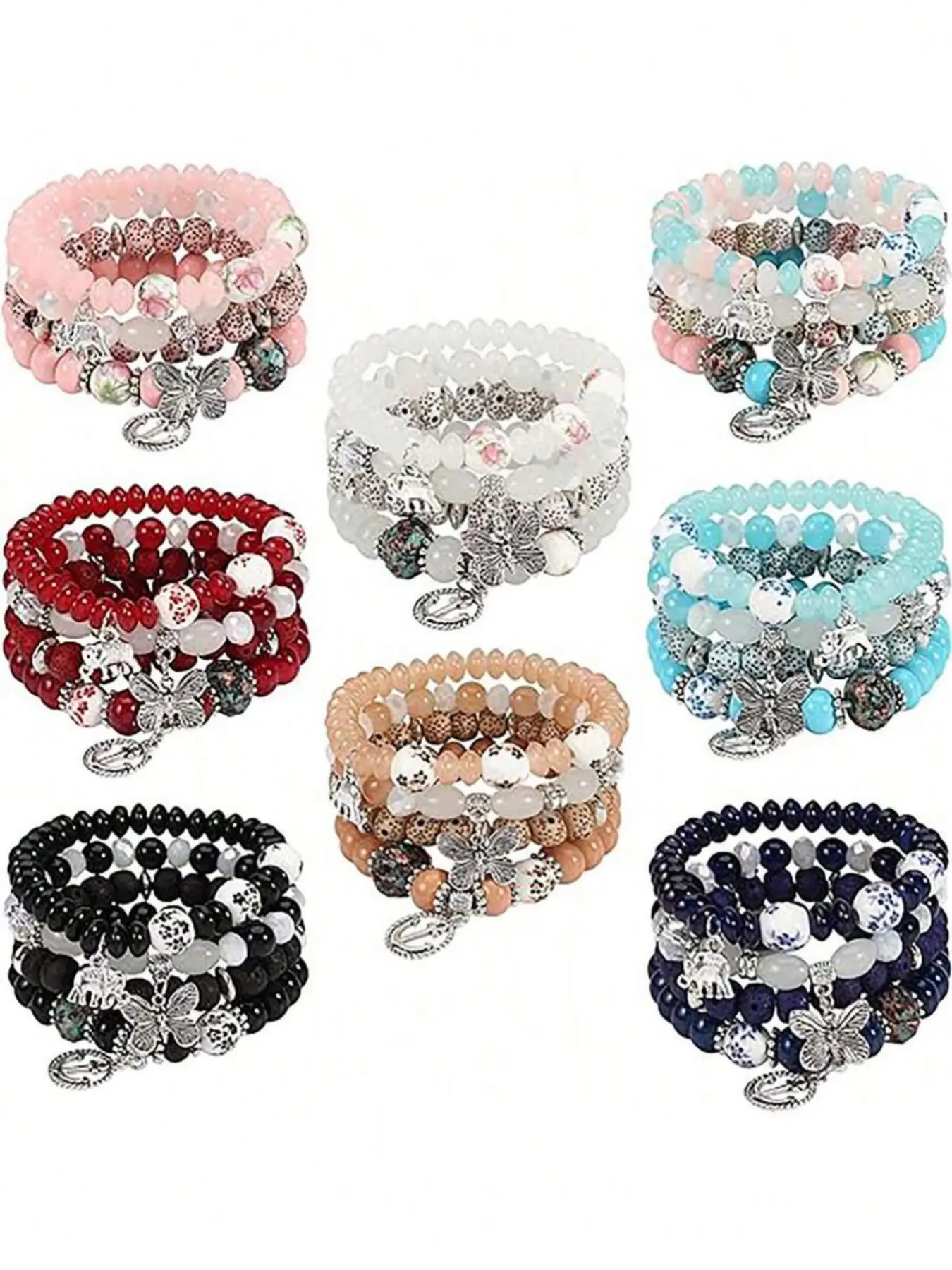 * New Bohemian Bracelets for Women Stretch Multilayer Colorful Beads Bra… Blue Beaded Boho Stretch Bracelet Colorful Stackable Crystal  main image 3