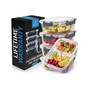 Snap Lock Glass Food Containers - Airtight & Leak-Proof Storage for Meal Prep, Durable, Microwave Safe, Stackable with Lids