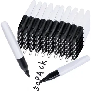 50 count Mini Permanent Markers with Cap Clips Golf Ball Marker Pen Dry Erase Markers with Triangle Hook Golf  Clips for Badge Black Ink Pens for Office School Outdoor Activities,Fine Point