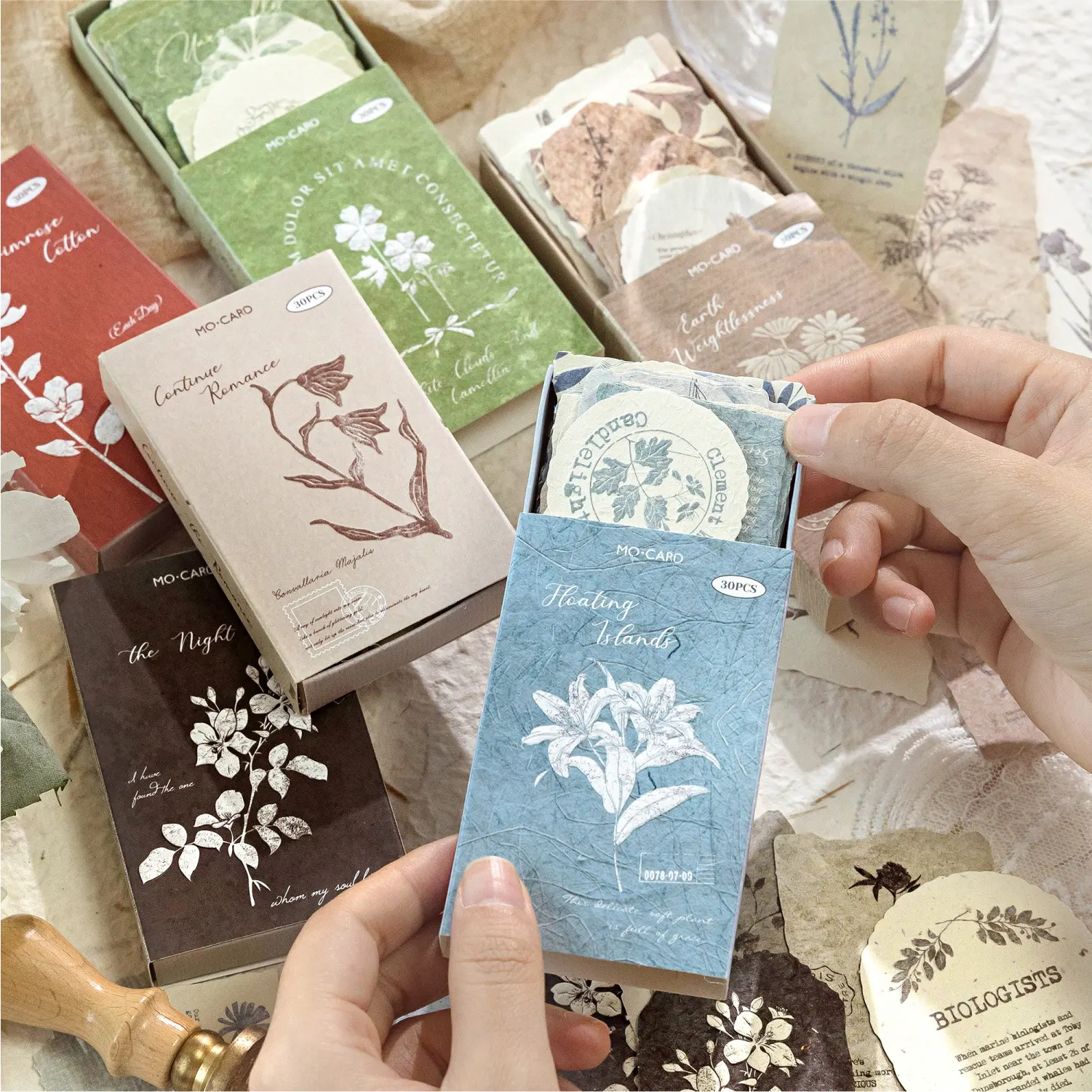 Momo Embossed Fire Color Box Self-Adhesive Sticker Sheets, Forest Ode Series Light Retro Material Stickers for Journal Decoration, Self Adhesive Stickers