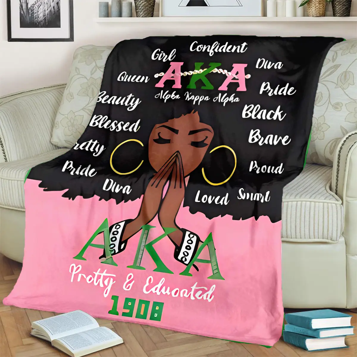 Aka Alpha Kappa Alpha Figure Print Black Girl Queen Diva Pride Flannel Cozy Blanket - 4-Season Home Camping Use, Bedroom-Couch Decor, Family-Friends Gift, Figure Print Blanket