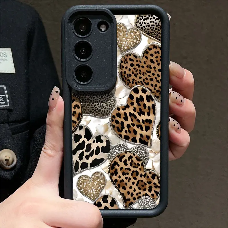 Phone case: Full-Screen Abstract Leopard Print Heart Pattern Phone Case for Galaxy A01/A02A/03A/04A/05A/10A/11A/12A/13A/14A/15A/20A/21A/22A/23A/A31/A32/A33/A35/A50/A51/A52/A53/A54/A5/5A7/A70/A71/A72A/73/S20S/S21/S22/S24/A25/A34/S23, Shockproof and