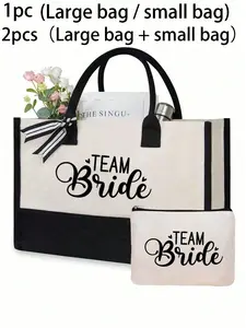Newlywed Handbag and Makeup Bag Set, Elegant Letter Pattern, Personalized Gift for Wedding, Bridal Shower, Engagement, Honeymoon