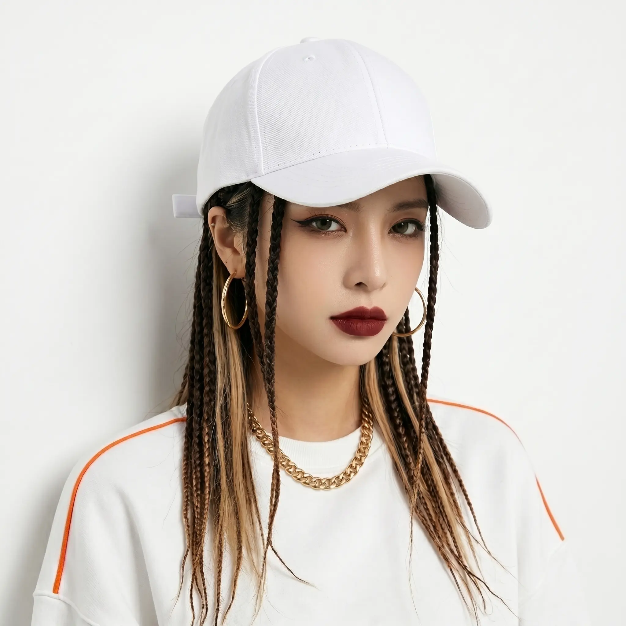 Unisex Hip-Hop Punk Wide-Brim Cap with Braided Dreadlock Wig