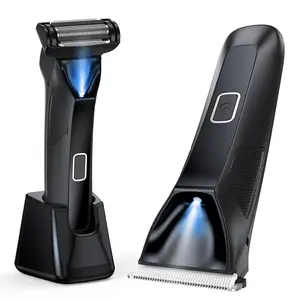 TailsUp-Manscape Body Hair Trimmer for Men, 3-in-1 IPX7 Waterproof Groin & Ball Shaver, Electric Razor Mens Grooming Kit, Rechargeable Cordless with SkinSafe Ceramic Blade & Nose Hair Attachment