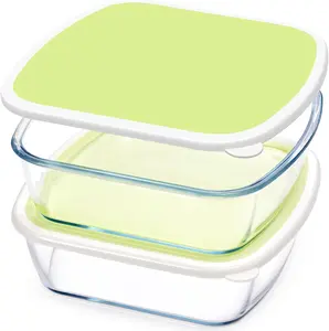 Glass Baking Dish with BPA Free Lids, Square Baking Pan with White Contrast Lid (Mustard Yellow, 2 Pack, 9 x 9)