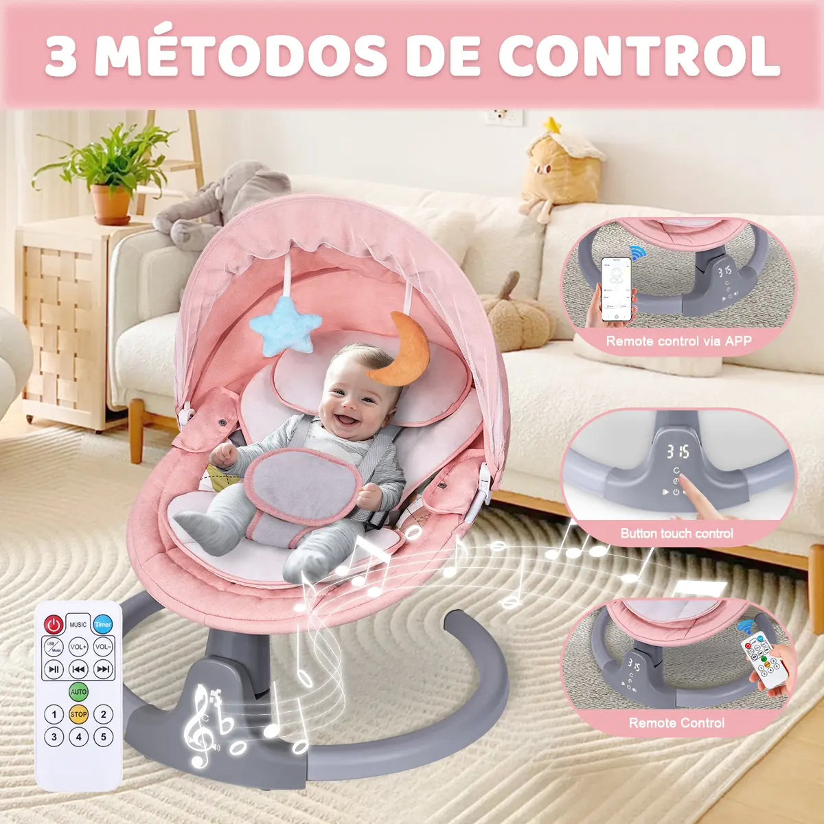 Portable baby rocker/swing with music speaker, 3 seat positions, 5-point safety harness, 5 speeds, and app-enabled baby rocker. feature  bebé tik  shopping graco  bassinet