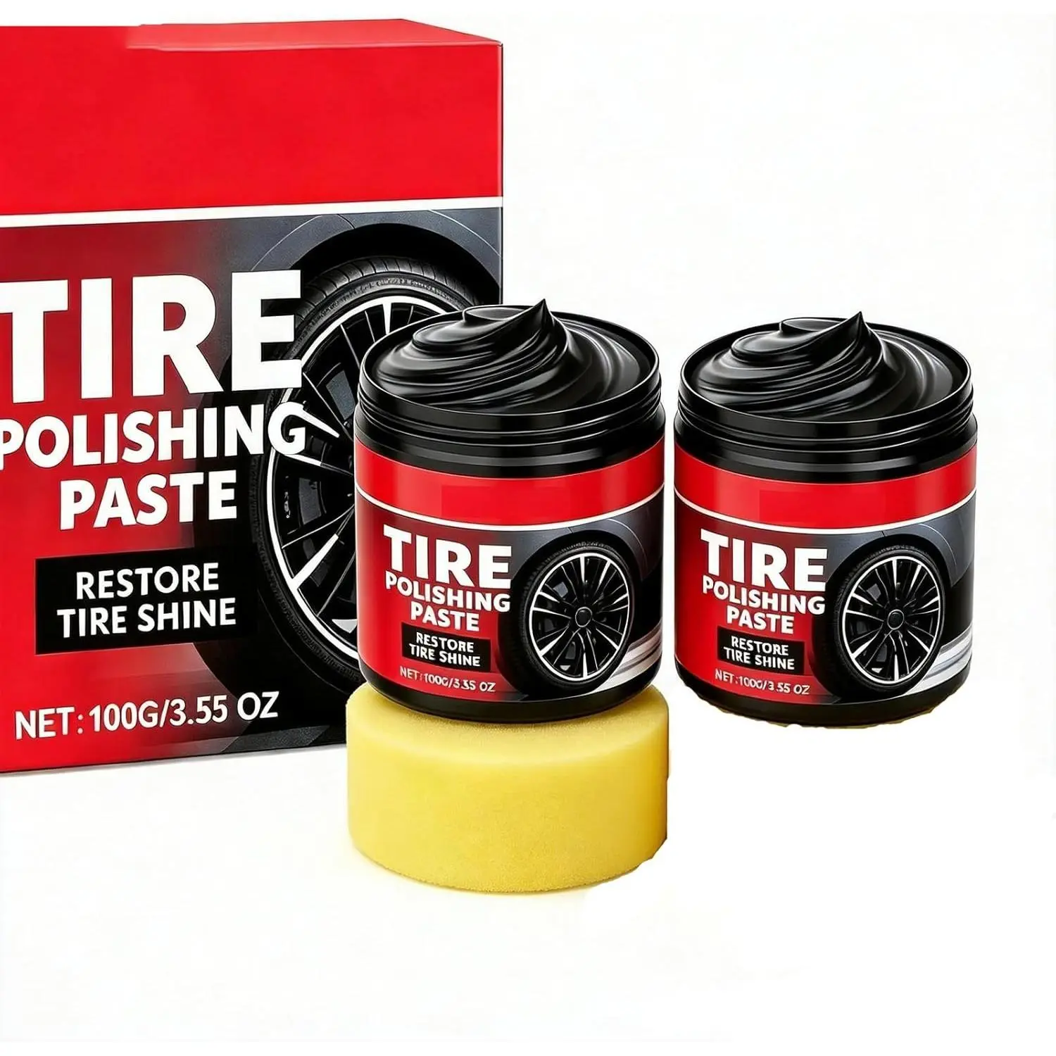 2Pcs Car Tire Shine with Sponge, Tire Coating Paste, Tire Polishing Paste, for Cars Trucks Motorcycles RVs & More, Create a Moist, Glossy Effect